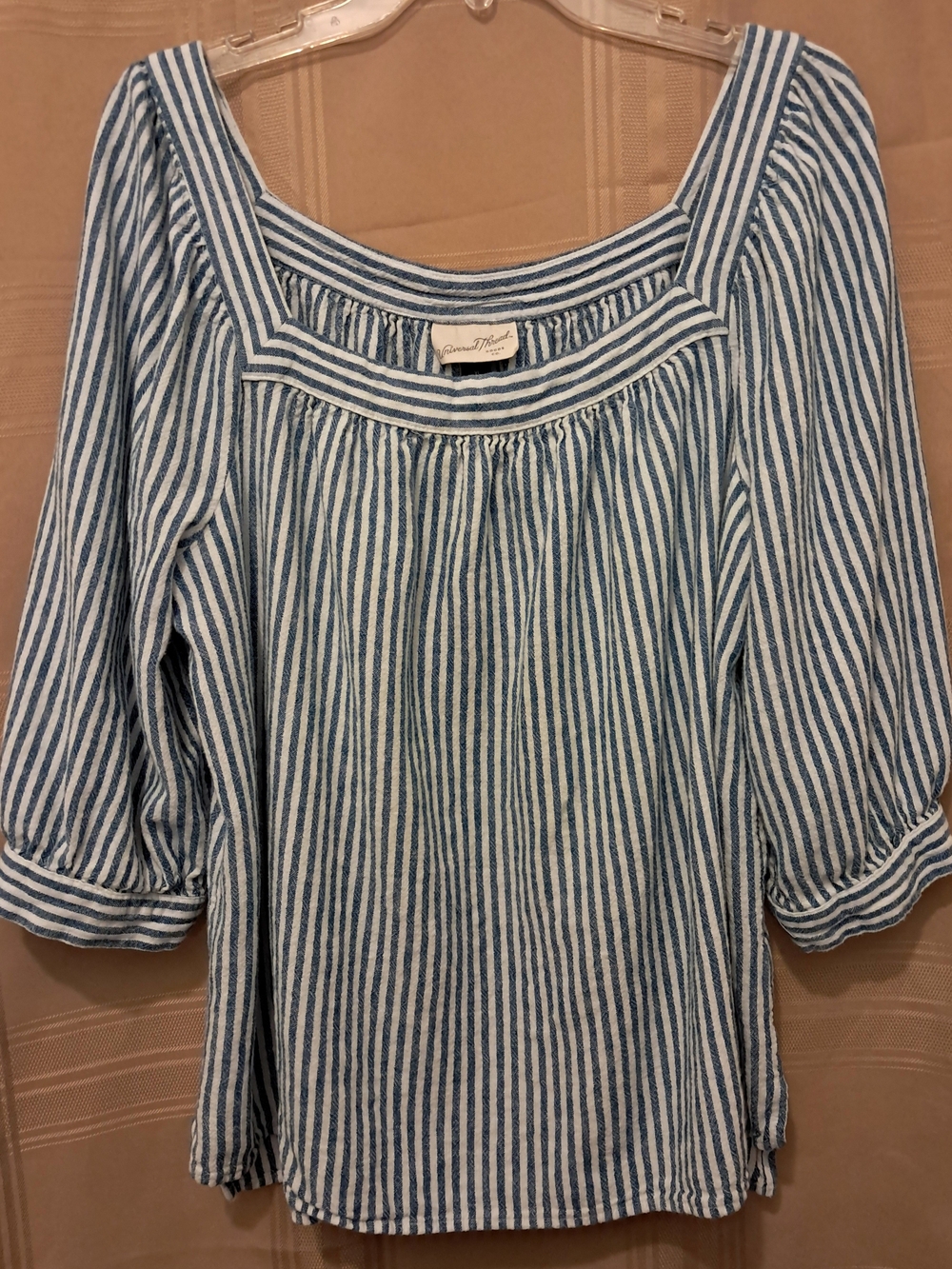 Universal Thread Blue & White Striped Square-Neck Blouse